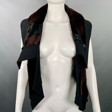 J.MENDEL Size 6 Black Brown Open Front Vest