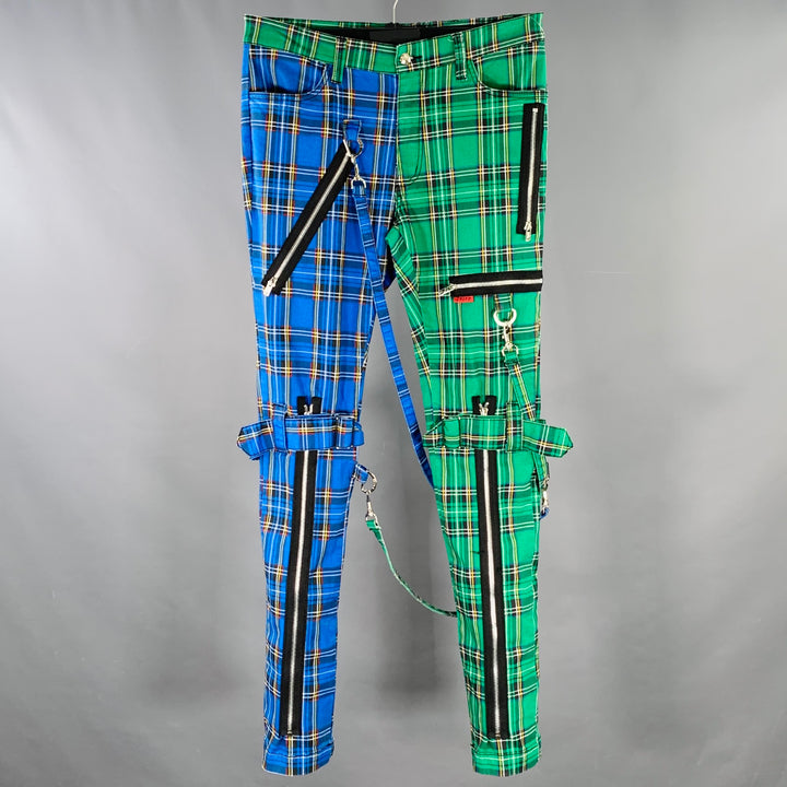 TRIPP Size 32 Green Blue Plaid Wool Bondage Punk Casual Pants