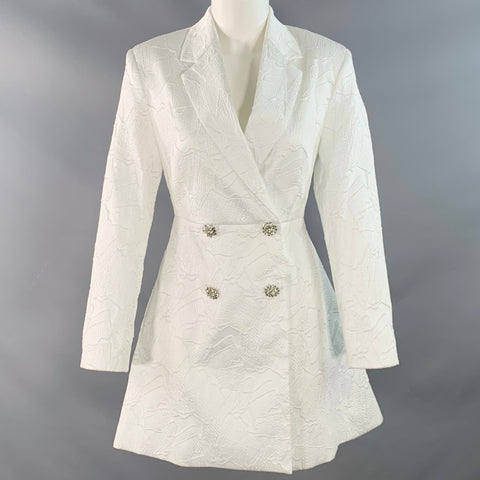 ROTATE Size M White Polyester Blend Jacquard Double Breasted Jacket