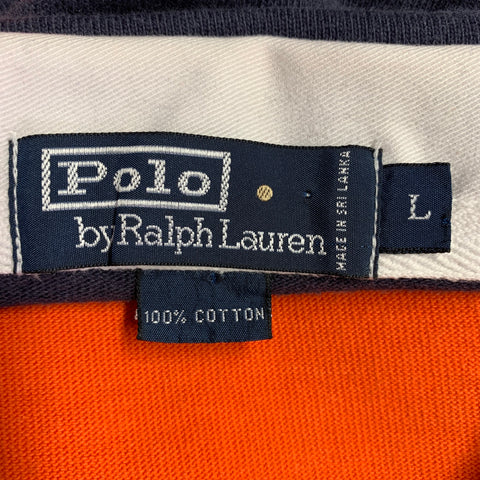 POLO by RALPH LAUREN Size L Orange Navy Stripe Cotton Half Placket Polo