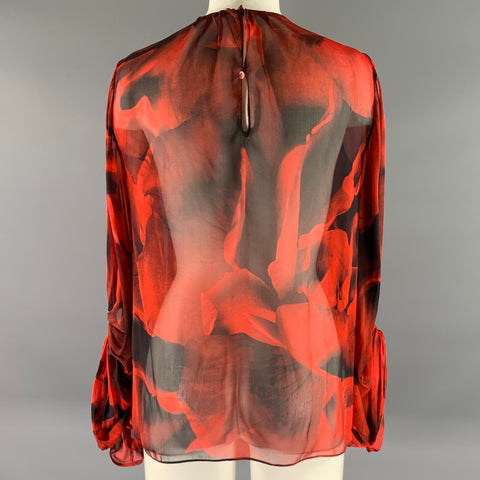 RALPH LAUREN Size S Red Black Abstract Chiffon Blouse