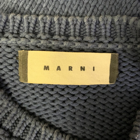 MARNI Size L Navy White & Black Knit Cotton Blend Ribbed Sweater