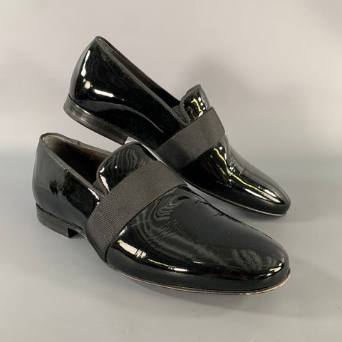 LANVIN Size 8 Black Patent Leather Slip On Loafers