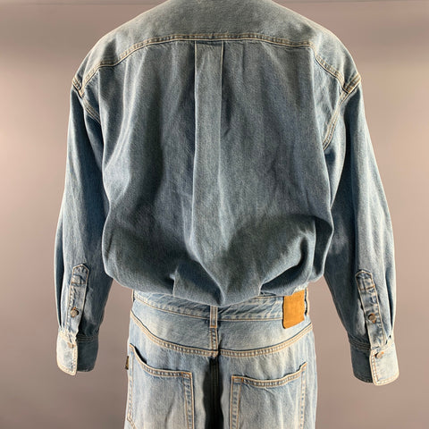 HAIKURE Size L Blue Light Blue Contrast Stitch Cotton Blend Jumpsuits & Overalls