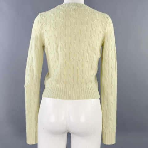 RALPH LAUREN Size M Green Chartreuse Cashmere Cable Knit Pullover