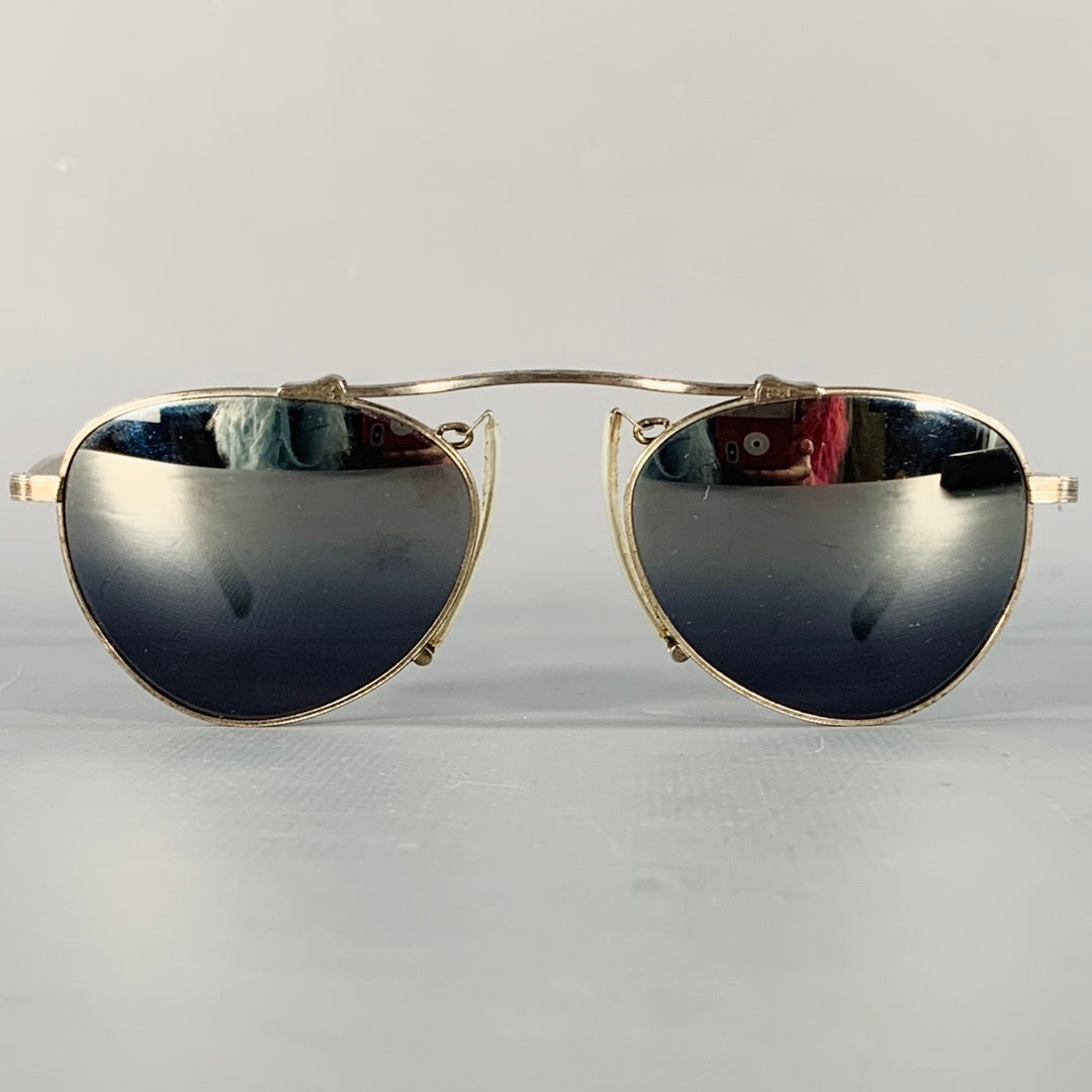 MATSUDA Silver Black Engraved Metal Aviator Sunglasses