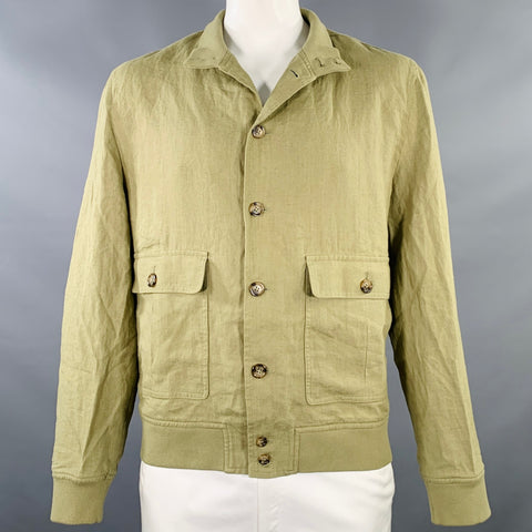 VALSTAR Size 46 Valstarino Green Olive Linen Bomber Jacket