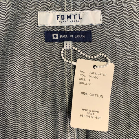 FDMTL Size L Indigo White Sashiko Patchwork Cotton Chore Jacket