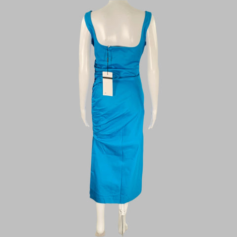 SPORTMAX Size 6 Blue Cotton Blend Ruched Sleeveless Dress