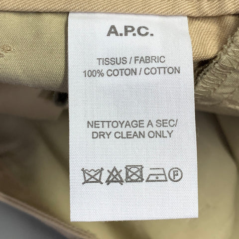A.P.C. Size 33 Khaki Cotton Twill Flat Front Tapered Casual Pants