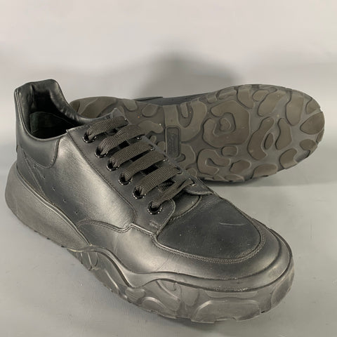 ALEXANDER MCQUEEN Size 10.5 Black Leather Sneakers