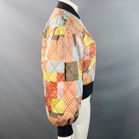 CINQ a' SEPT Size L Yvonne Multi Color Polyester Quilted Patchwork Bomber Jacket