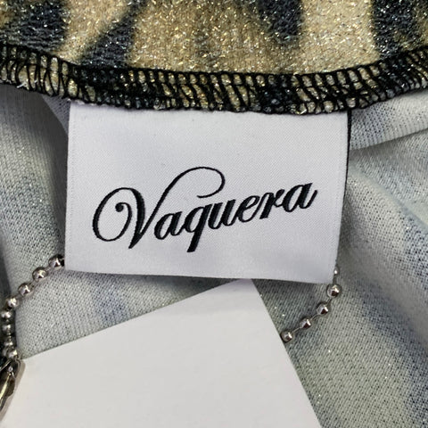VAQUERA Size S Titty Twister Gold Olive Polyester Blend Leopard Ruched Dress Top