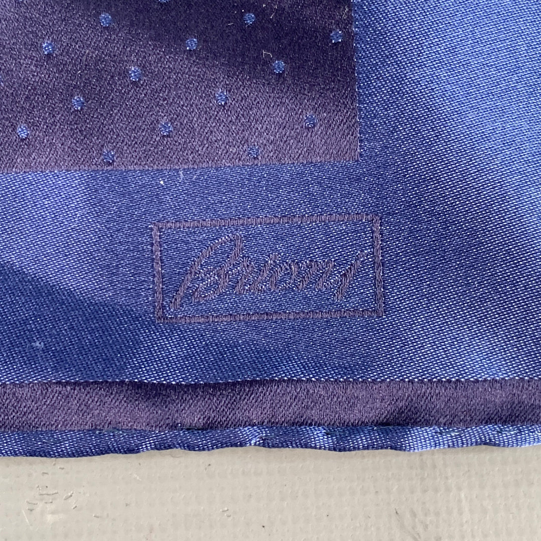 BRIONI Navy Blue Dots Silk Pocket Square