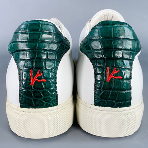 ISAIA Size 11 White Green Leather Lace-Up Low Top Sneakers