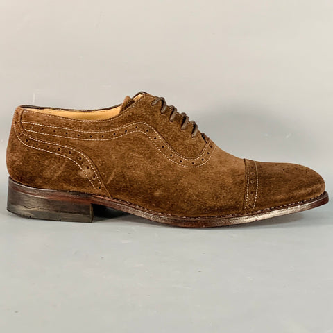 CHARLES TYRWHITT Size 9 Parker Brown Perforated Suede Oxford Lace-Up Shoes