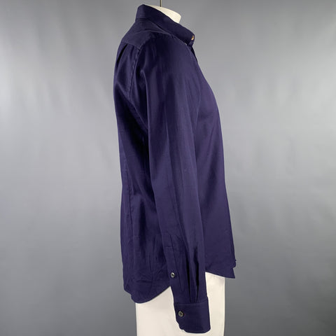 PAUL SMITH Size L Purple Textured Cotton One Pocket Long Sleeve Shirt