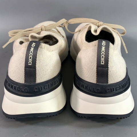 BRUNELLO CUCINELLI Size 13 Beige Knit Cotton Lace Up Sneakers