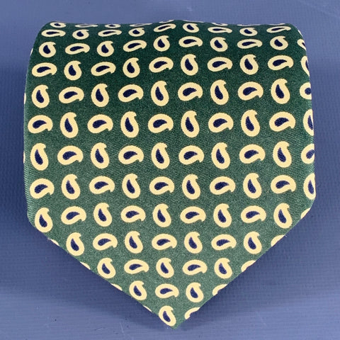 FACONNABLE Green Yellow Paisley Dots Silk Tie