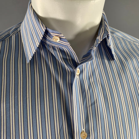 GUCCI Size S Blue White Stripe Cotton Long Sleeve Shirt
