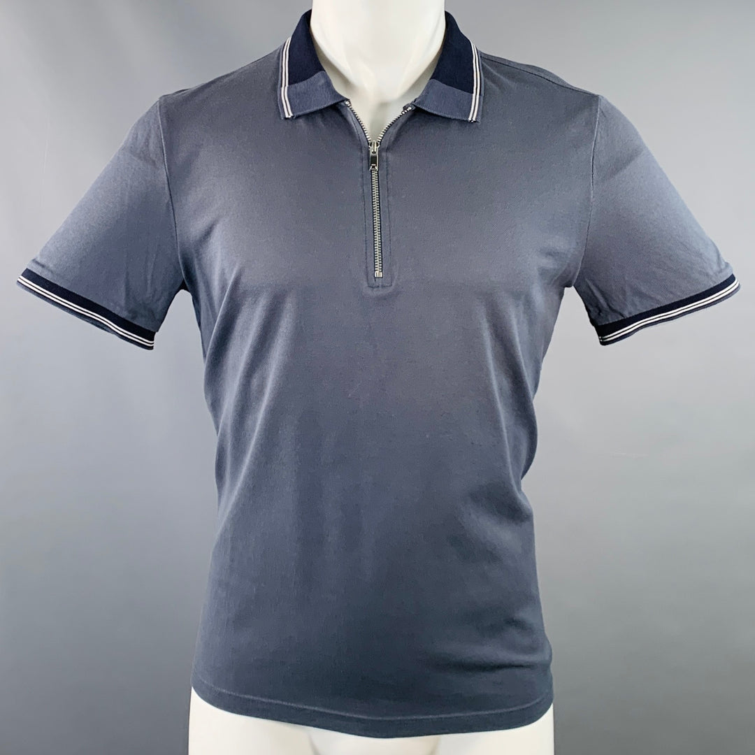 REISS Size S Carter Grey Navy White Contrast Trim Cotton Zip Up Polo