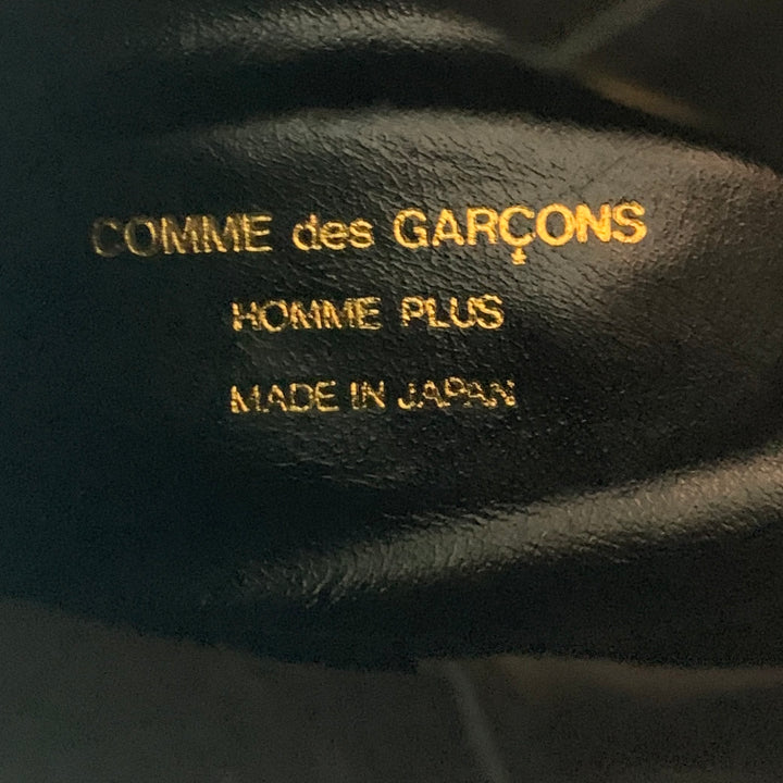 COMME des GARCONS HOMME PLUS Size 10 Black White Print Leather Pull On Boots