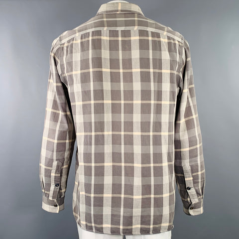 RRL by RALPH LAUREN Size L Grey Beige Plaid Cotton 2 Pockets Long Sleeve Shirt
