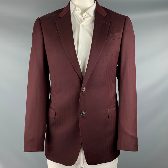 ARMANI COLLEZIONI Size 42 Burgundy Herringbone Wool Sport Coat