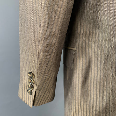 VERSACE COLLECTION Size 44 Brown Taupe Stripe Wool Silk Suit