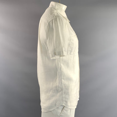 ARMANI EXCHANGE Size L White Linen Button Up Short Sleeve Shirt
