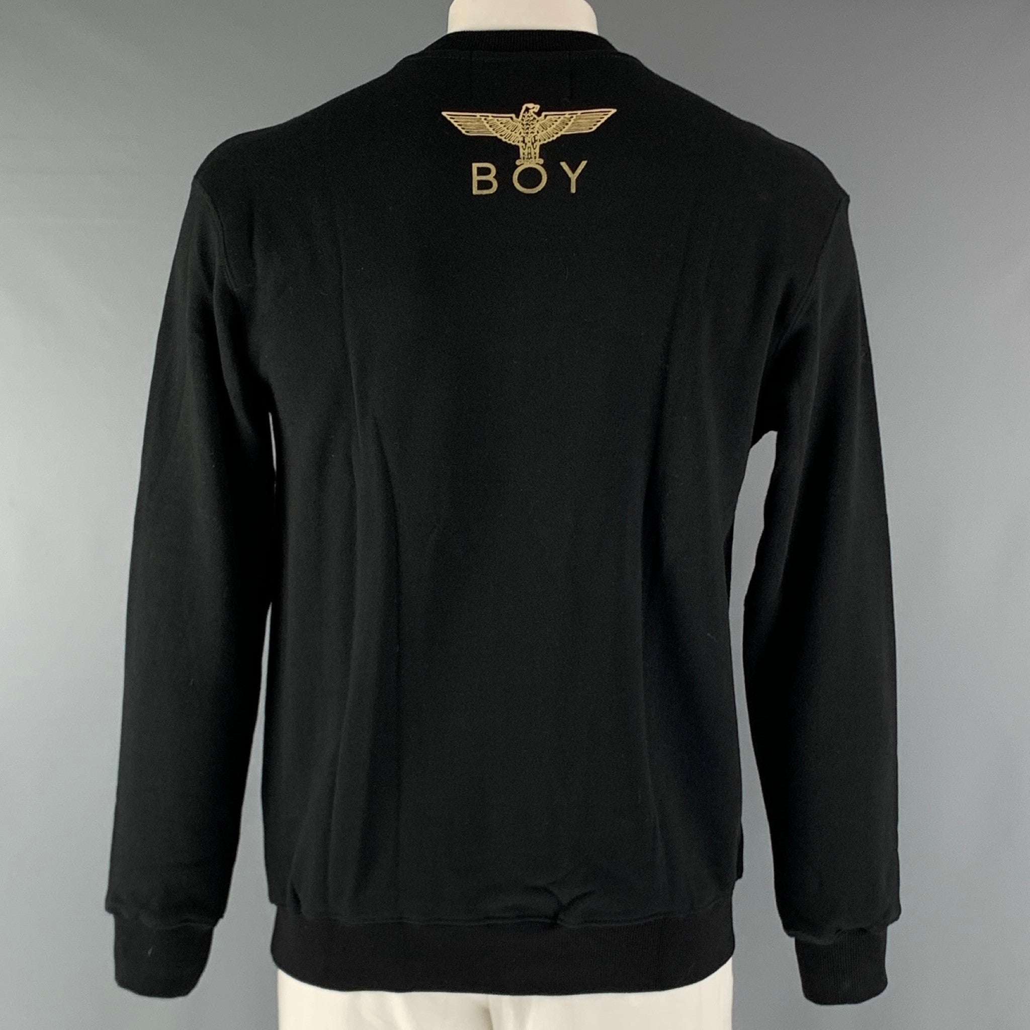 BOYLONDON 正規品★即発送★Signature EAGLE GOLD Design BOY LONDON Size L Black Gold Sequined Logo Cotton Pullover