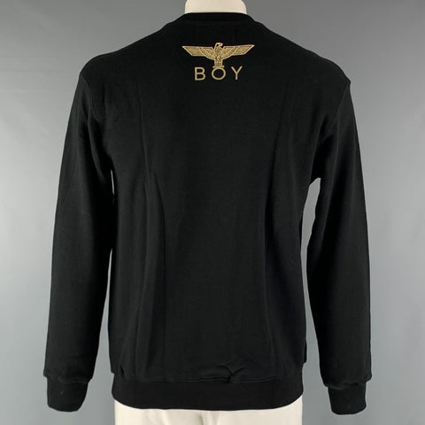 BOY LONDON Size L Black Gold Sequined Logo Cotton Pullover Sweatshirt