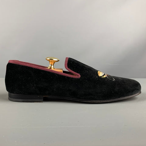 STUBBS & WOOTTON Size 9.5 Black Velvet Slip On Loafers