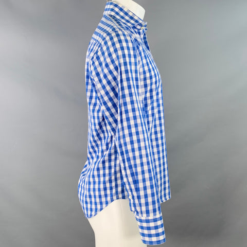EREDI PISANO Size S Blue White Checkered Cotton Spread Collar Long Sleeve Shirt