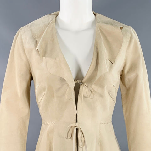 GAI MATTIOLO Size 8 Beige Suede Contrast Stitch Tied Front Jacket Blazer