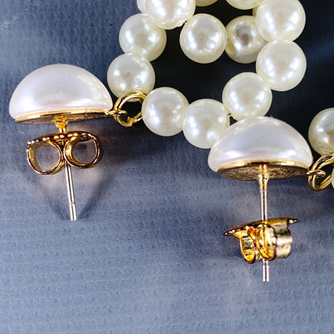 VINTAGE Gold Faux Pearl Interloop Earrings