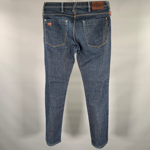 PAUL SMITH Size 32 Navy Contrast Stitch Cotton Straight Jeans