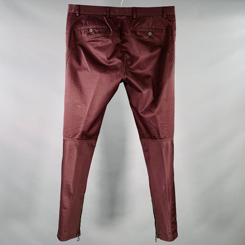 LANVIN Size 32 Burgundy Cotton Ankle Zip Flat Front Dress Pants