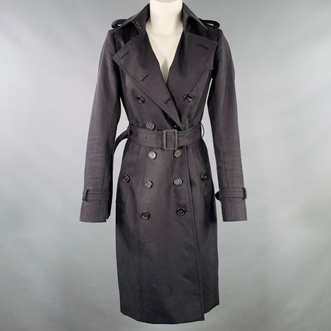 BURBERRY PRORSUM Size 2 Black Cotton Twill Double Breasted Coat