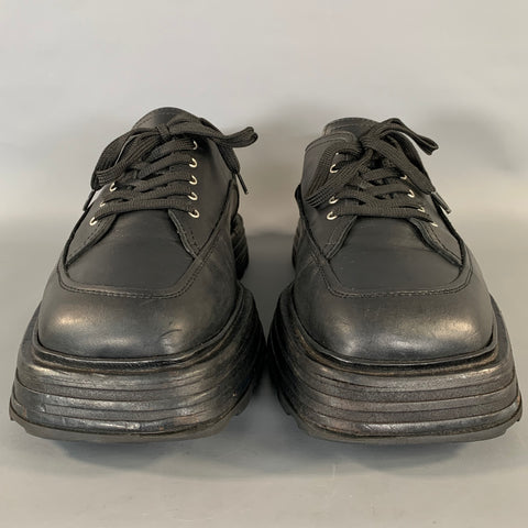 JIL SANDER Size 9 Black Leather Square Toe Lace Up Shoes