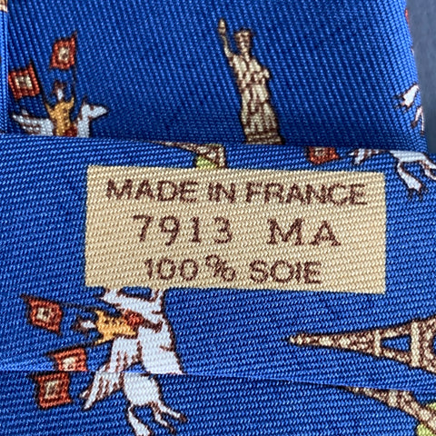 HERMES Eiffel Meets Liberty Blue Beige Silk Tie
