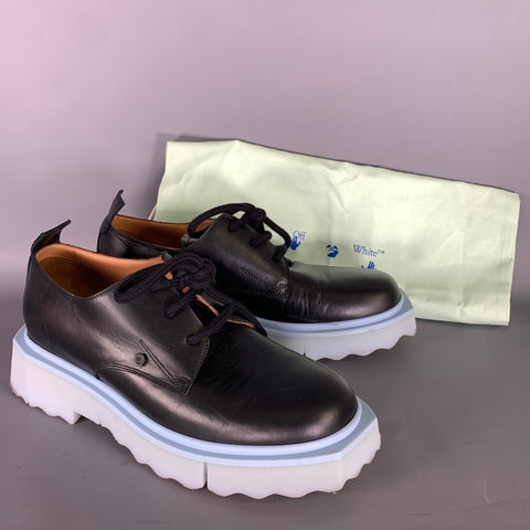 OFF WHITE Size 10 Black Blue Leather Lace Lace Up Shoes