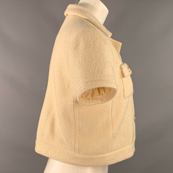 CELINE Size 8 Cream Gold Wool Blend Short Sleeve Jacket Blazer