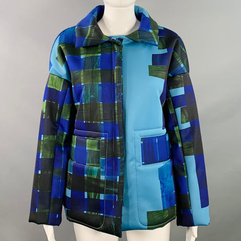 ROHKA Size S Blue Multi Color Polyester Woven Padded Oversized Hidden Zip Up Jacket