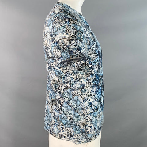 ALEXANDER MCQUEEN Size XL Blue White Black Skulls Kintsugi Cotton Slim Fit Short Sleeve T-shirt