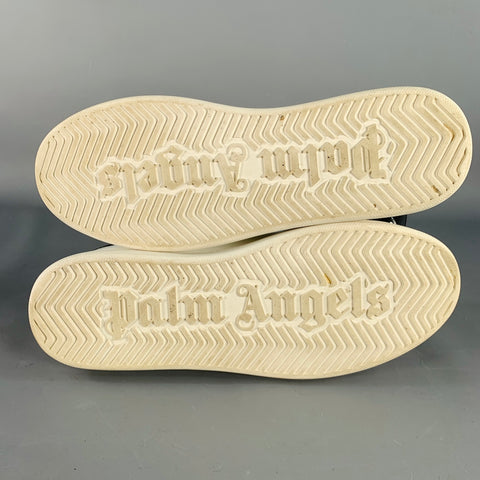 PALM ANGELS Size 9 White Black Leather Lace-Up Low Top Sneakers