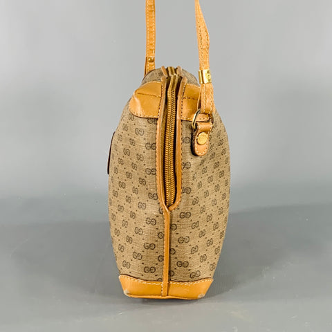 GUCCI Beige Tan Monogram Leather Coated Canvas Crossbody Handbag