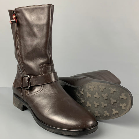 BALLY DESIA Size 12 Brown Leather Solid Belted Women Boots