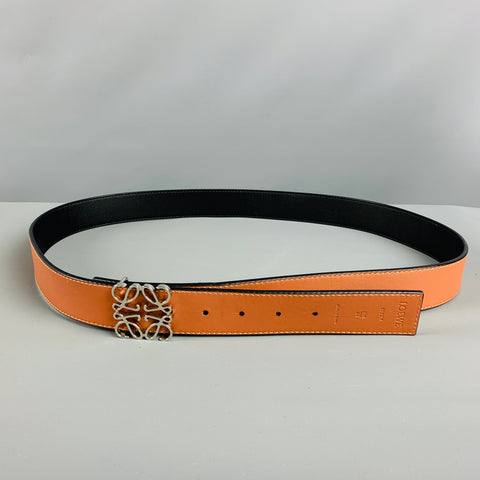 LOEWE Size 44 Black Tan Reversible Leather Belt