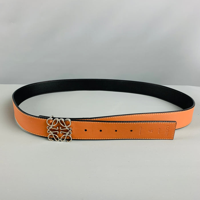 LOEWE Size 44 Black Tan Reversible Leather Belt
